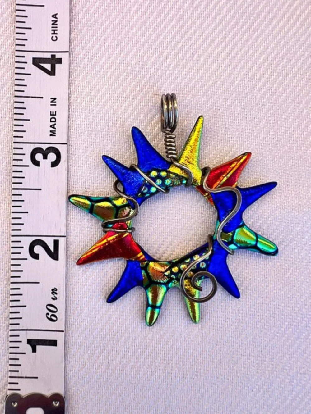 Artisan Made Art Glass Sterling Wire Wrap Starburst Pendant Heidi White Designs